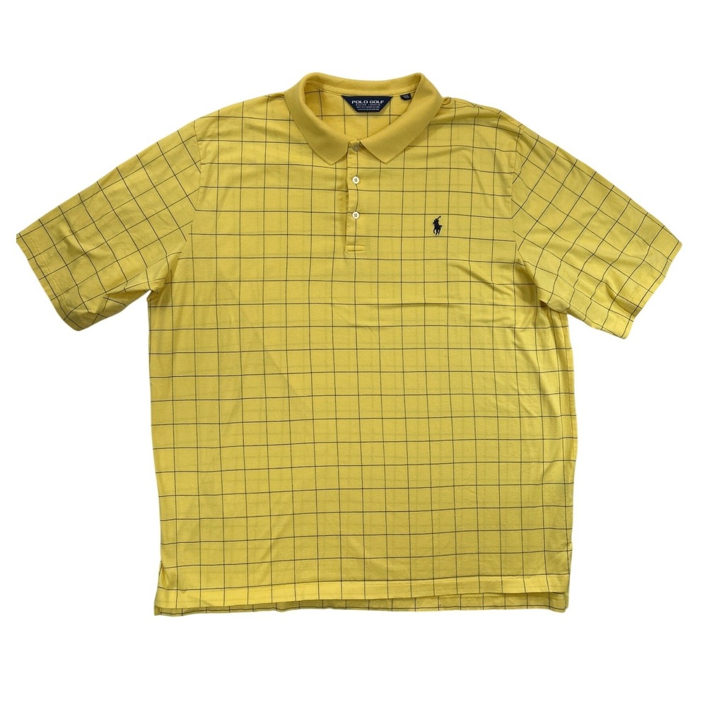 Polo Golf Ralph Lauren Shirt Mens XXL Yellow Windowpane Check Short Sleeve Polo